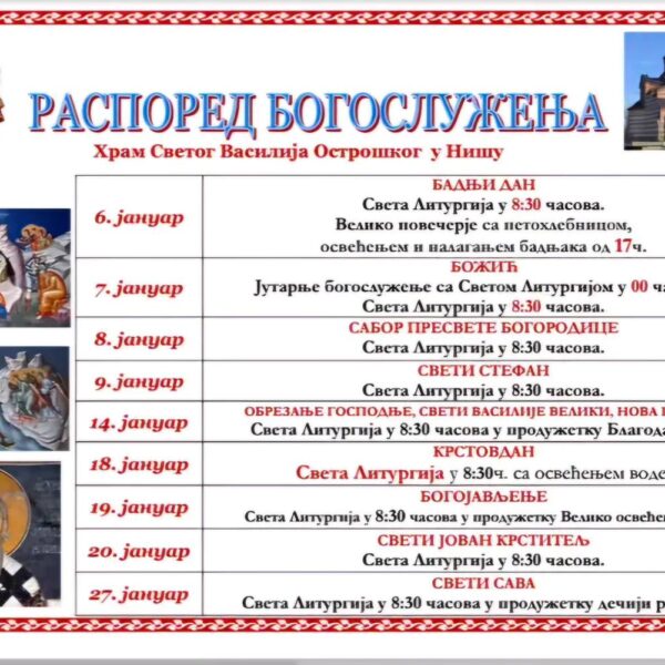 РАСПОРЕД БОГОСЛУЖЕЊА БОЖИЋ 2025.